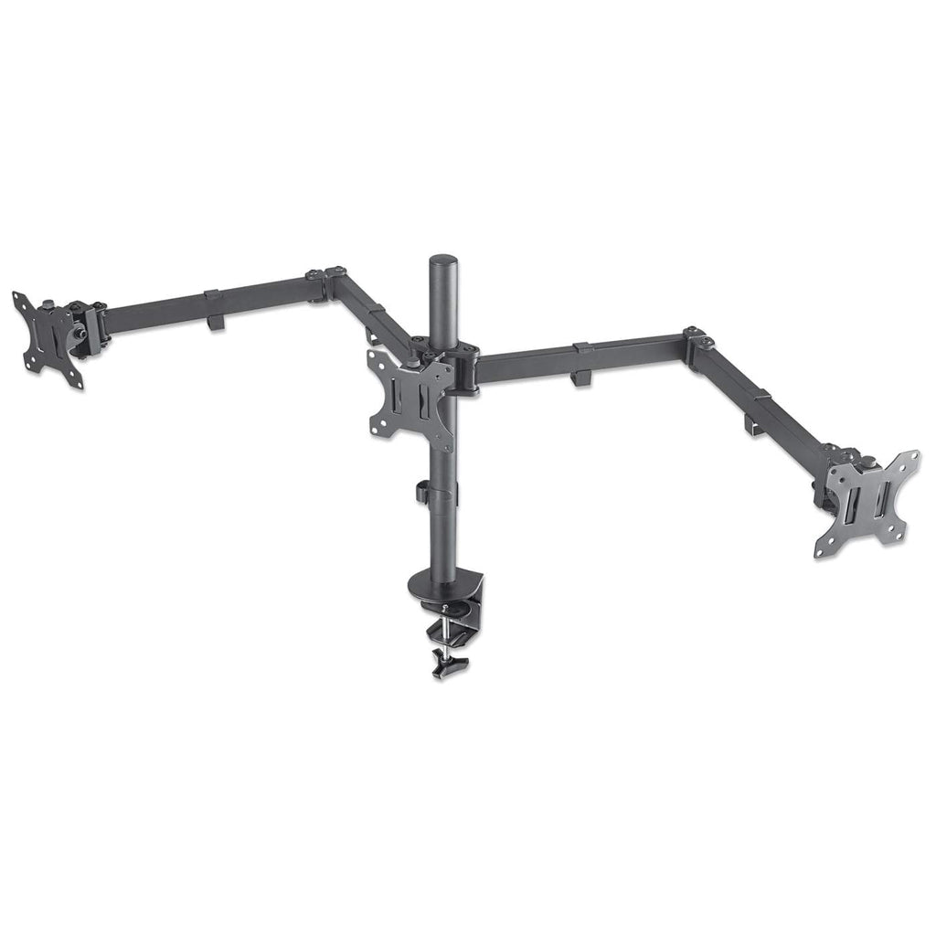 Manhattan Triple Desk Mount for TV & Monitors, For screens: 10" to 27", Clamp Assembly, VESA compatibility: 75x75 and 100x100mm - check the dimensions of the four mounting holes on back of screen to ensure it fits, Max 7kg (each), Black, Bracket, Lifetime