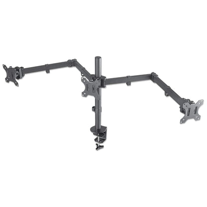 Manhattan Triple Desk Mount for TV & Monitors, For screens: 10" to 27", Clamp Assembly, VESA compatibility: 75x75 and 100x100mm - check the dimensions of the four mounting holes on back of screen to ensure it fits, Max 7kg (each), Black, Bracket, Lifetime