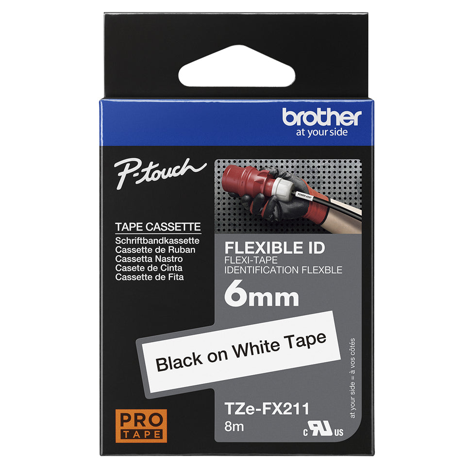 Brother TZE-FX211 DirectLabel black on white Laminat 6mm x 8m for Brother P-Touch TZ 3.5-18mm/6-12mm/6-18mm/6-24mm/6-36mm