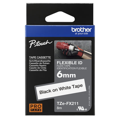 Brother TZE-FX211 DirectLabel black on white Laminat 6mm x 8m for Brother P-Touch TZ 3.5-18mm/6-12mm/6-18mm/6-24mm/6-36mm