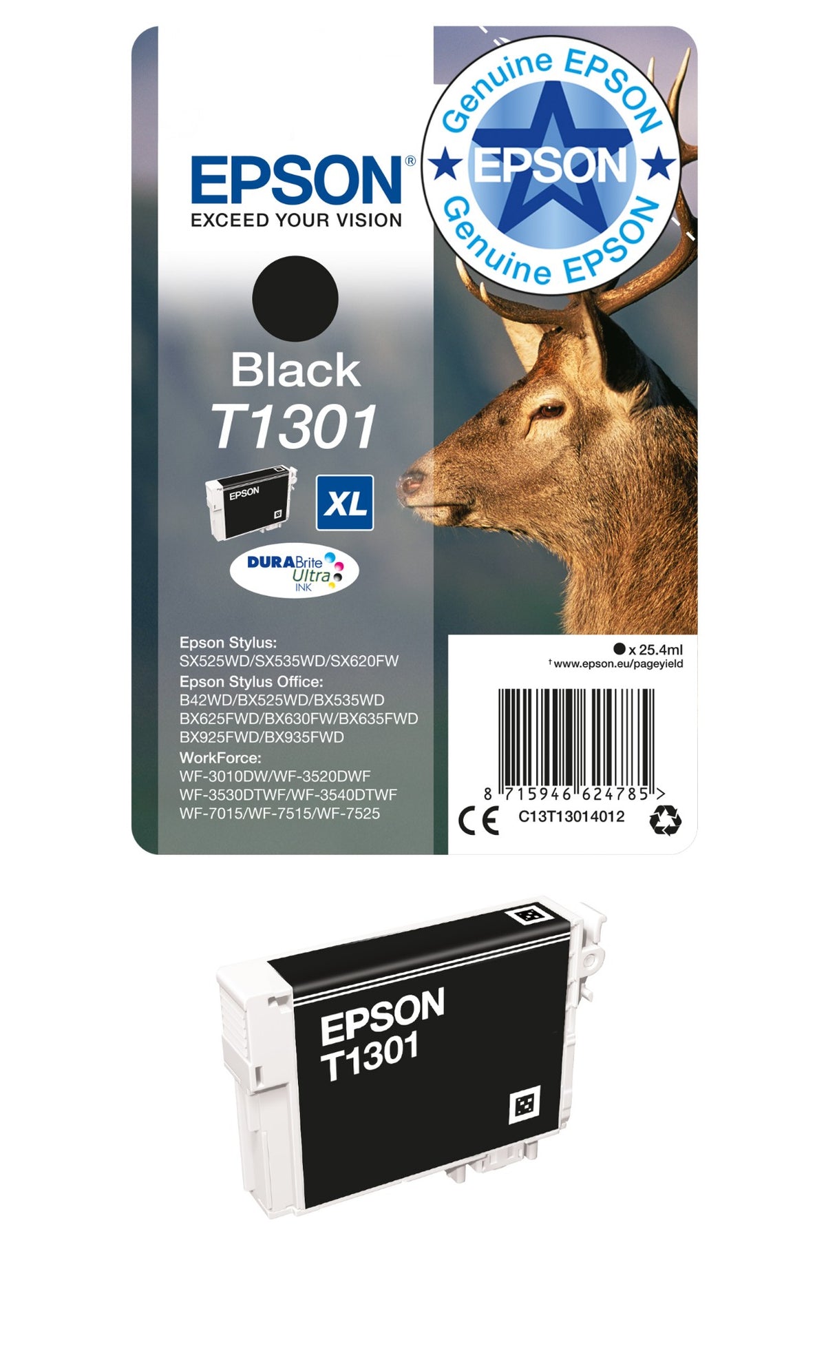 Epson C13T13014012/T1301 Ink cartridge black XL, 945 pages 25,4ml for Epson Stylus SX 525/WF 3500