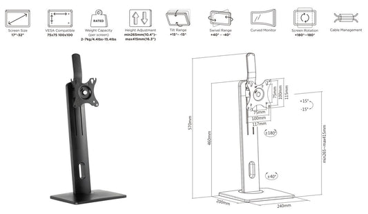 eSTUFF GLB226004 monitor mount / stand 81.3 cm (32") Desk Black