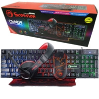 Marvo Scorpion CM409-UK 4-in-1 Gaming Bundle, Keyboard, Headset, Mouse and Mouse Pad, Wired USB 2.0, 7 Colour Backlit, Multimedia, Anti-ghosting Keys, 3200 dpi mouse with Noise Isolating Headset