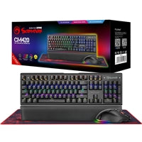 Marvo Scorpion CM420-UK 3-in-1 Gaming Bundle, Keyboard, Mouse and Mouse Pad Wired USB 2.0,  RGB,  Mechanical, Blue Switch, Multimedia and Anti-ghosting Keys, UK Layout, 6400 dpi, Programmable RGB Mouse