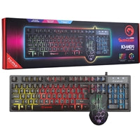 Marvo Scorpion KM409 Gaming Keyboard and Mouse Bundle, 7 Colour LED Backlit, USB 2.0, Compact Design, with Multi-Media and Anti-ghosting Keys, Optical Sensor Mouse with Adjustable 800-2400 dpi