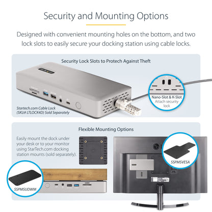 StarTech.com Universal USB4 & Thunderbolt 4 Docking Station, Quad Display on Windows, Dual Display on MacBook, HDMI DP Dock with 100W Laptop Charging