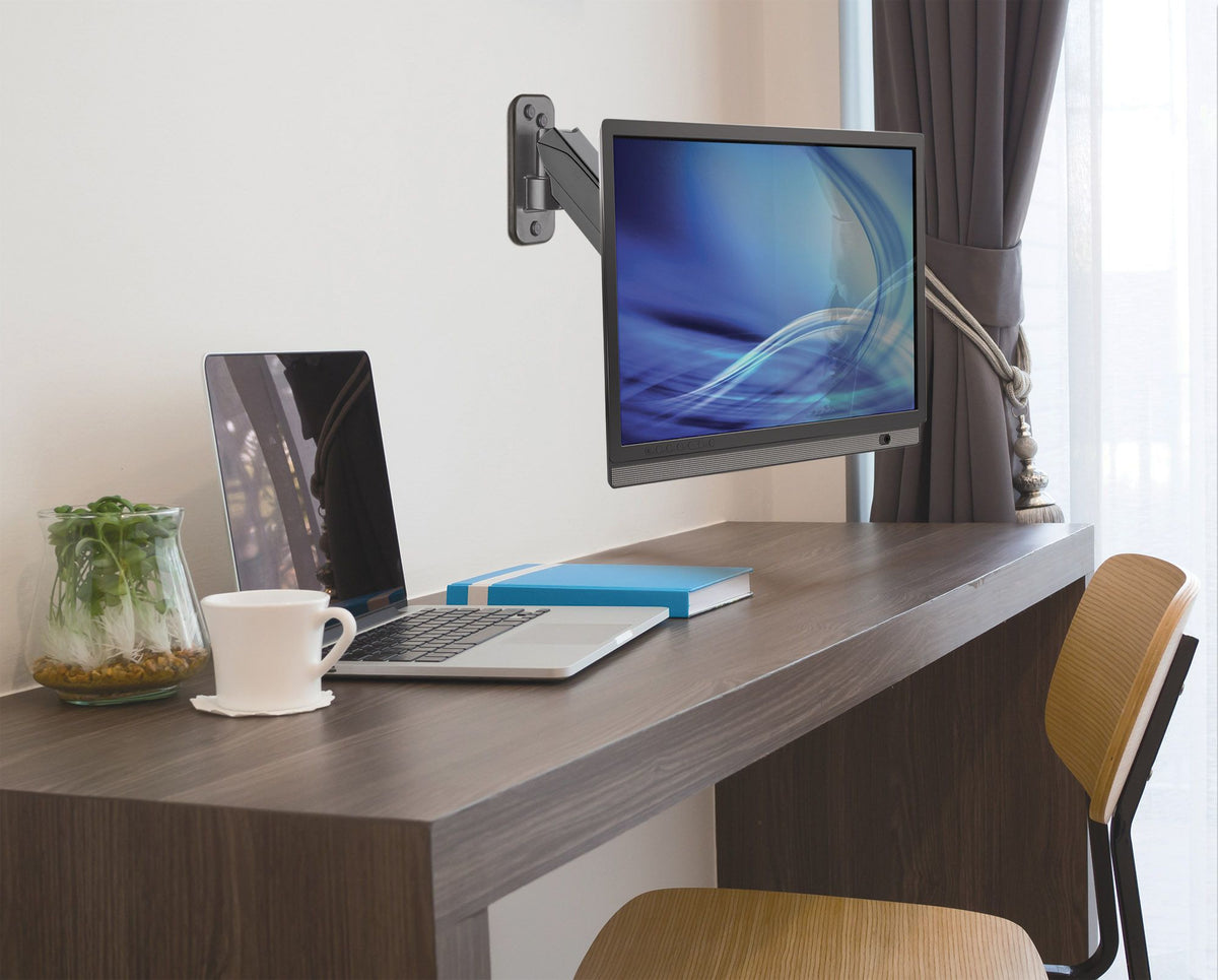 Manhattan Wall Mount for TV & Monitors (Spring Arm 2 pivots), For screens 17" to 32", VESA compatibility: 75x75mm and 100x100mm - check the dimensions of the four mounting holes on back of screen to ensure it fits, Max 8kg, Black, Bracket, Lifetime Warran