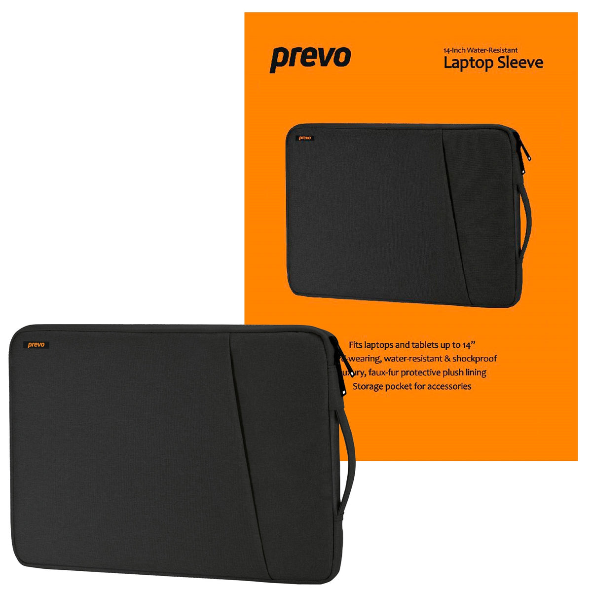 PREVO 14 Inch Laptop Sleeve, Side Pocket, Cushioned Lining, Black