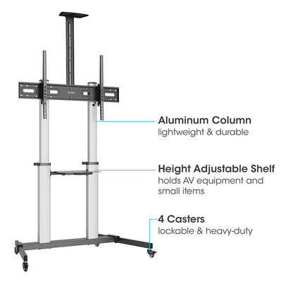 Manhattan Trolley Mount Stand for TV & Monitors, For screens: 37" to 100",VESA compatibility:all between 200x200 to 1000x600mm -check the dimensions of the four mounting holes on back of screen to ensure it fits,Max 80kg,Height adjustable 1200 to 1600mm,L