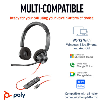 HP Poly Blackwire 3320 Stereo Microsoft Teams Certified USB-C Headset +USB-C/A Adapter