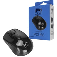 Evo Labs MO-234WBLK Wireless Mouse, 2.4GHz with USB Mini Receiver, 800 DPI Optical Tracking, Ambidextrous Design for PC / Mac / Laptop, Gloss Black