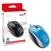 Genius DX-110 Wired USB Plug and Play Mouse, 1000 DPI Optical Tracking, 3 Button with Scroll Wheel, Ambidextrous Design with 1.5m Cable, Blue