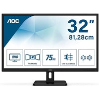 AOC Q32E2N 31.5 Inch IPS Monitor, QHD, 75Hz, 4ms, HDMI, Display Port, inc Speakers, VESA