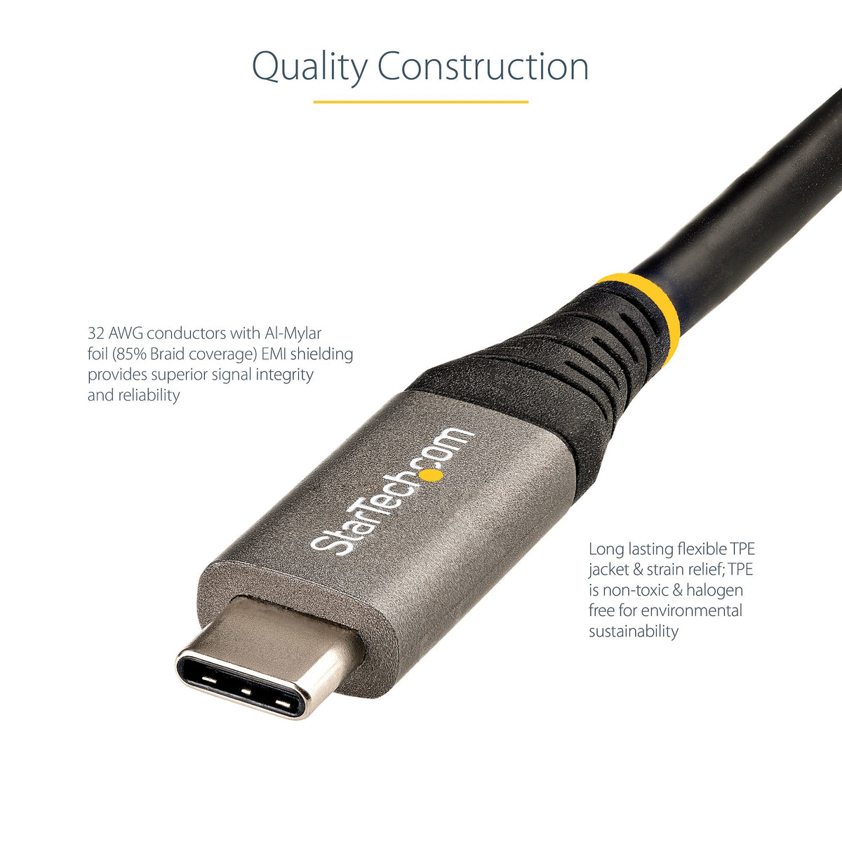 StarTech.com 1.6ft (50cm) USB-C Cable, USB 10Gbps, 100W (5A) Power Delivery, 8K 60Hz / 4K 144Hz DP Alt Mode, Thunderbolt Compatible