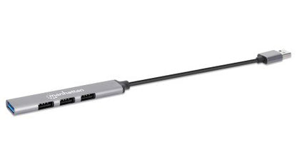 Manhattan USB-A 4-Port Hub, 4x USB-A Ports (1x 5 Gbps USB 3.2 Gen1 aka USB 3.0, 3 x 480 Mbps USB 2.0), USB powered (no external power supply required), Aluminium