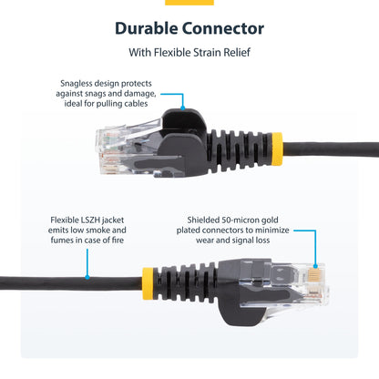 StarTech.com 25cm Orange Slim CAT6 Ethernet Cable, Snagless, 100W PoE, UTP, LSZH, 28AWG Pure Bare Copper Wire, Slim RJ45 Network Patch Cord w/Strain Reliefs, Individually Tested