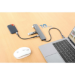 Manhattan USB-C Dock/Hub, Ports (x7): USB-A (x3) and USB-C (x4), with Power Delivery (PD) 100W- requires external USB-C charger (not included). USB powered (no external power supply required) when PD is not in use, Aluminium
