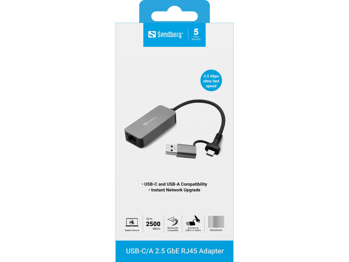 Sandberg USB-C/A 2.5 GbE RJ45 Adapter