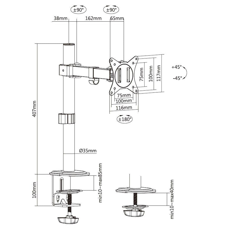 Equip 17"-32" Articulating Monitor Desk Mount Bracket