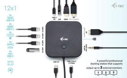 i-tec USB-C HDMI Dual DP Docking Station with Power Delivery 100 W + Universal Charger 100 W