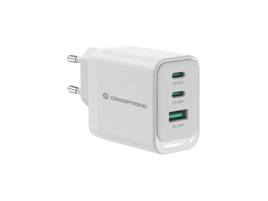 Conceptronic ALTHEA21W65 3-Port 65W GaN USB PD Charger, USB-C x 2, USB-A x 1, QC 3.0, PPS, PD 3.0