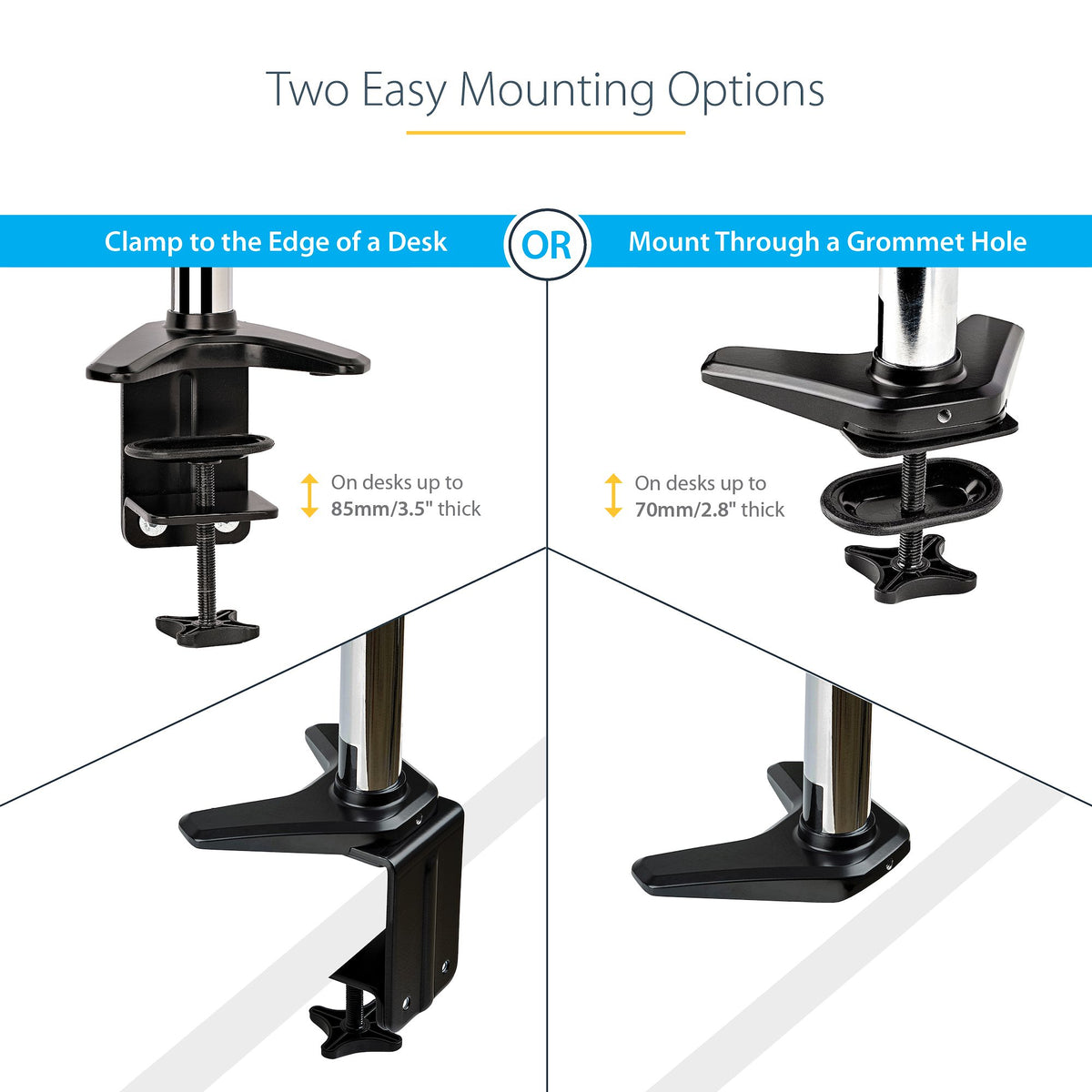StarTech.com Desk Mount Monitor Arm for Single VESA Display up to 32" or 49" Ultrawide (17.6lb/8kg) - Full Motion Articulating & Height Adjustable - C-Clamp, Grommet - Single Monitor Arm