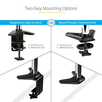 StarTech.com Desk Mount Monitor Arm for Single VESA Display up to 32" or 49" Ultrawide (17.6lb/8kg) - Full Motion Articulating & Height Adjustable - C-Clamp, Grommet - Single Monitor Arm