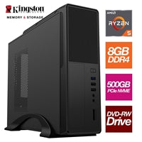 AMD Ryzen 5 4600G 6 Core 12 Threads 3.70GHz (4.20GHz Boost) 8GB Kingston DDR4 RAM, 500GB Kingston NVMe, DVDRW, WiFi - Small Form Factor Case - Pre-Built System