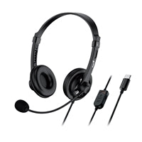 Genius HS-230U Headset with Mic, USB-C Connection, Plug and Play, Adjustable Headband and microphone with In-line Volume Control, Black