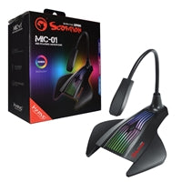 Marvo Scorpion MIC-01 RGB Gaming Microphone, USB Powered For PC or Laptop, Cool RGB Rainbow Lighting, Flexible Mic Boom-Arm, Sturdy Base, Black