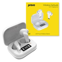 Prevo Q2 TWS Earbuds, Bluetooth 5.1, Automatic Pairing, Touch Control Feature with Digital LED Display Wireless Charging Case, Android, IOS and Windows Compatible, White