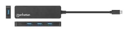 Manhattan USB-C Dock/Hub, Ports (4): USB-A (x4), 5 Gbps (USB 3.2 Gen1 aka USB 3.0), USB powered (no external power supply required), Equivalent to HB30CM4AB