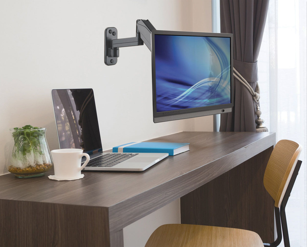 Manhattan Wall Mount for TV & Monitors (Spring Arm 3 pivots), For screens 17" to 32", VESA compatibility: 75x75mm and 100x100mm - check the dimensions of the four mounting holes on back of screen to ensure it fits, Max 8kg, Black, Bracket, Lifetime Warran