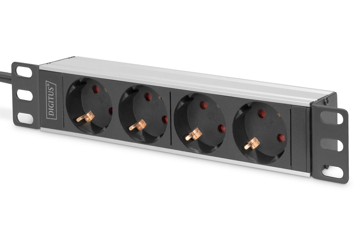Digitus 10" socket strip with aluminum profile, 4-way socket outlet with earthing contact