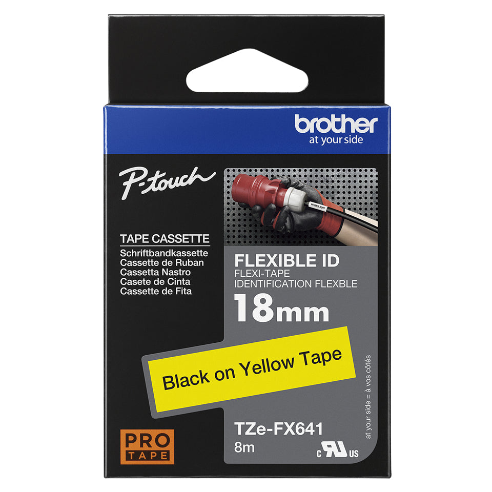 Brother TZE-FX641 DirectLabel black on yellow Laminat 18mm x 8m for Brother P-Touch TZ 3.5-18mm/36mm/6-18mm/6-24mm/6-36mm