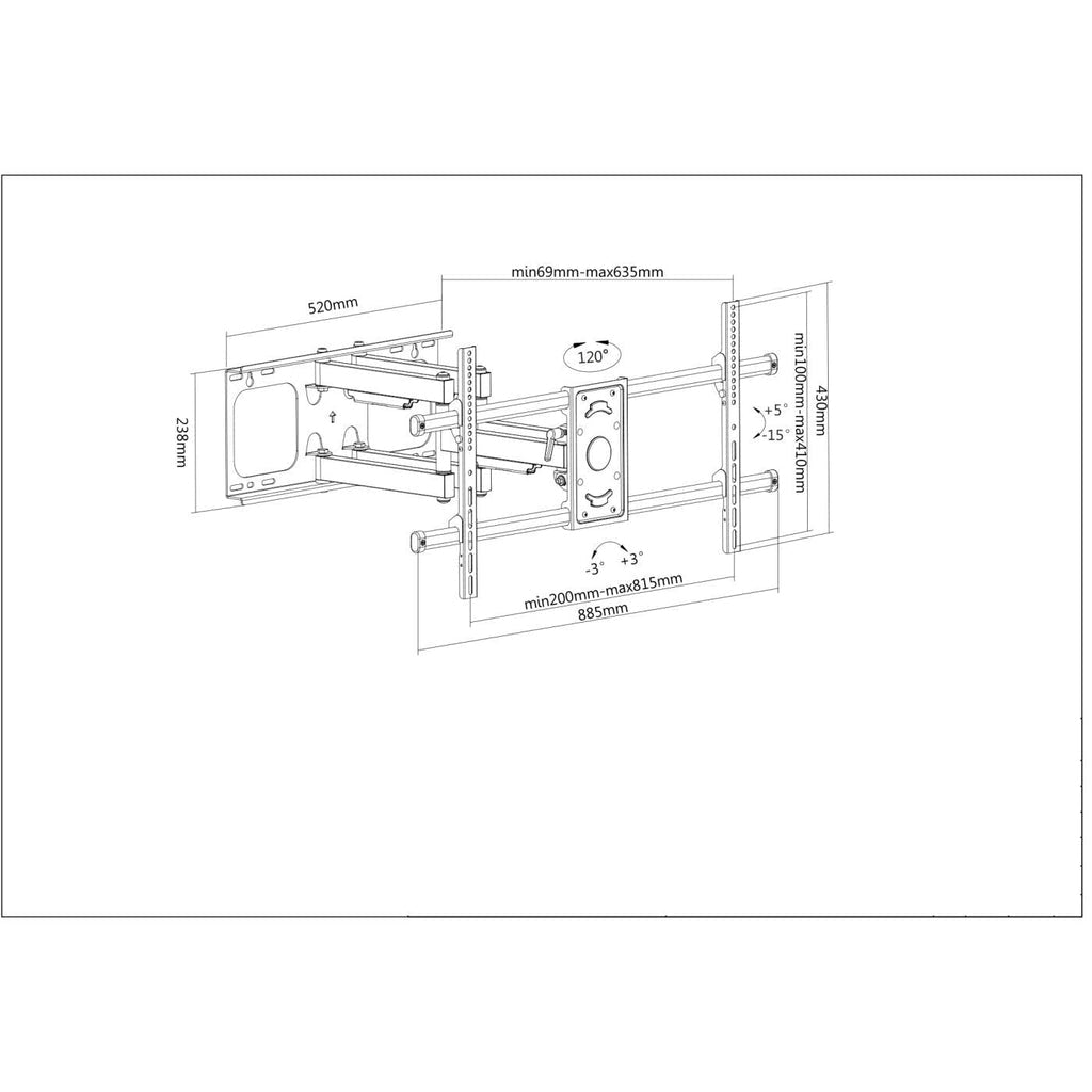 Manhattan Wall Mount for TV & Monitors (Full Motion), For screens 37" to 75", VESA compatibility: all between 200x200mm to 800x400mm - check the dimensions of the four mounting holes on back of screen to ensure it fits, Max 75kg, Black, Bracket, Lifetime