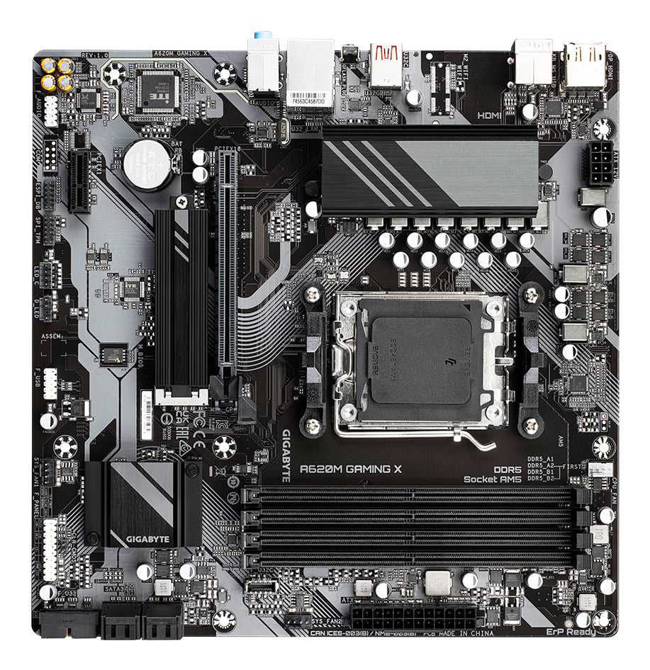 GIGABYTE A620M GAMING X Motherboard - Supports AMD Ryzen 8000 CPUs, 8+2+1 Phases Digital VRM, up to 8000MHz DDR5 (OC), 1xPCIe 4.0 M.2, GbE LAN, USB 3.2 Gen 2
