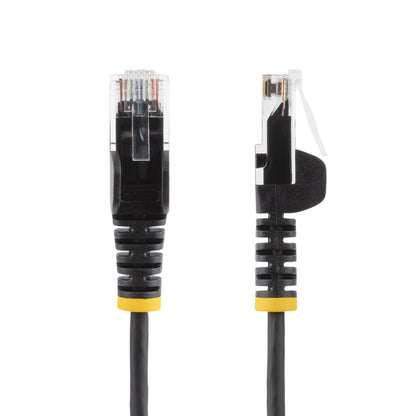 StarTech.com 25cm Black Slim CAT6 Ethernet Cable, Snagless, 100W PoE, UTP, LSZH, 28AWG Pure Bare Copper Wire, Slim RJ45 Network Patch Cord w/Strain Reliefs, Individually Tested