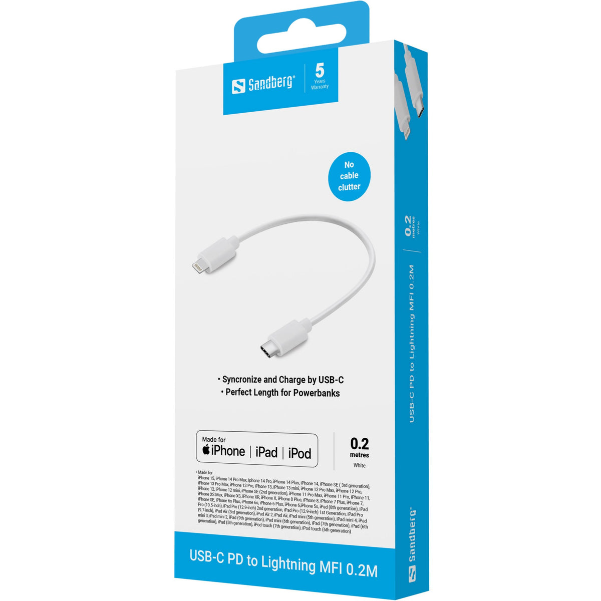Sandberg USB-C PD to Lightning MFI 0.2M