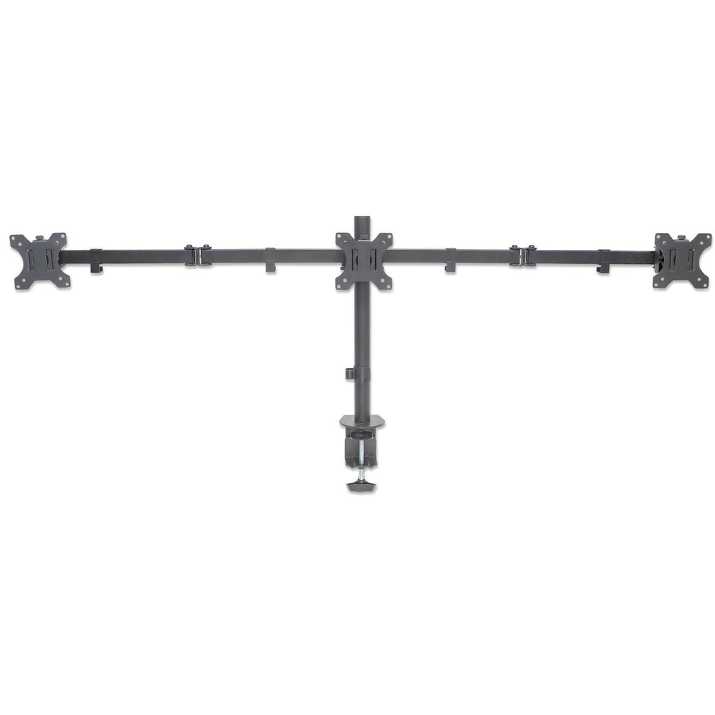 Manhattan Triple Desk Mount for TV & Monitors, For screens: 10" to 27", Clamp Assembly, VESA compatibility: 75x75 and 100x100mm - check the dimensions of the four mounting holes on back of screen to ensure it fits, Max 7kg (each), Black, Bracket, Lifetime
