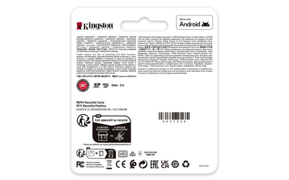 Kingston Technology 64GB microSDXC Canvas Go Plus Gen4 200MB/s A2 U3 V30 Card + Adapter