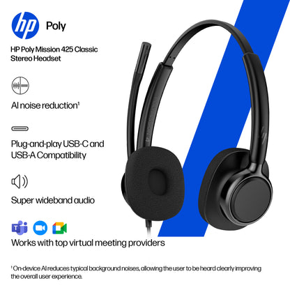 HP Poly Mission 415 Monaural USB Wired Headset Classic