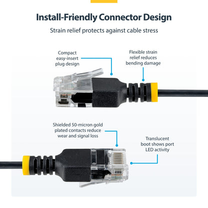 StarTech.com 2m Black Ultra Slim Cat6A Ethernet Cable, UTP, Pure Bare Copper Wire, 34AWG Slim RJ45 Network Patch Cord, Individually Tested