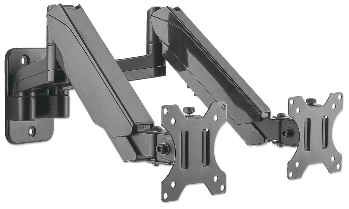 Manhattan Dual Wall Mount for TV & Monitors (Full Motion Gas Spring), For screens 17" to 32", VESA compatibility: 75x75mm and 100x100mm - check the dimensions of the four mounting holes on back of screen to ensure it fits, Max 8kg each, Black, Bracket