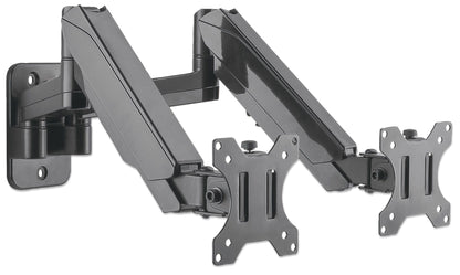 Manhattan Dual Wall Mount for TV & Monitors (Full Motion Gas Spring), For screens 17" to 32", VESA compatibility: 75x75mm and 100x100mm - check the dimensions of the four mounting holes on back of screen to ensure it fits, Max 8kg each, Black, Bracket