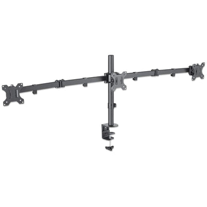 Manhattan Triple Desk Mount for TV & Monitors, For screens: 10" to 27", Clamp Assembly, VESA compatibility: 75x75 and 100x100mm - check the dimensions of the four mounting holes on back of screen to ensure it fits, Max 7kg (each), Black, Bracket, Lifetime