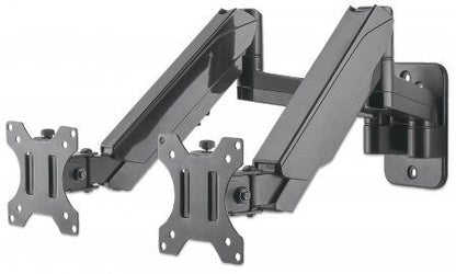 Manhattan Dual Wall Mount for TV & Monitors (Full Motion Gas Spring), For screens 17" to 32", VESA compatibility: 75x75mm and 100x100mm - check the dimensions of the four mounting holes on back of screen to ensure it fits, Max 8kg each, Black, Bracket