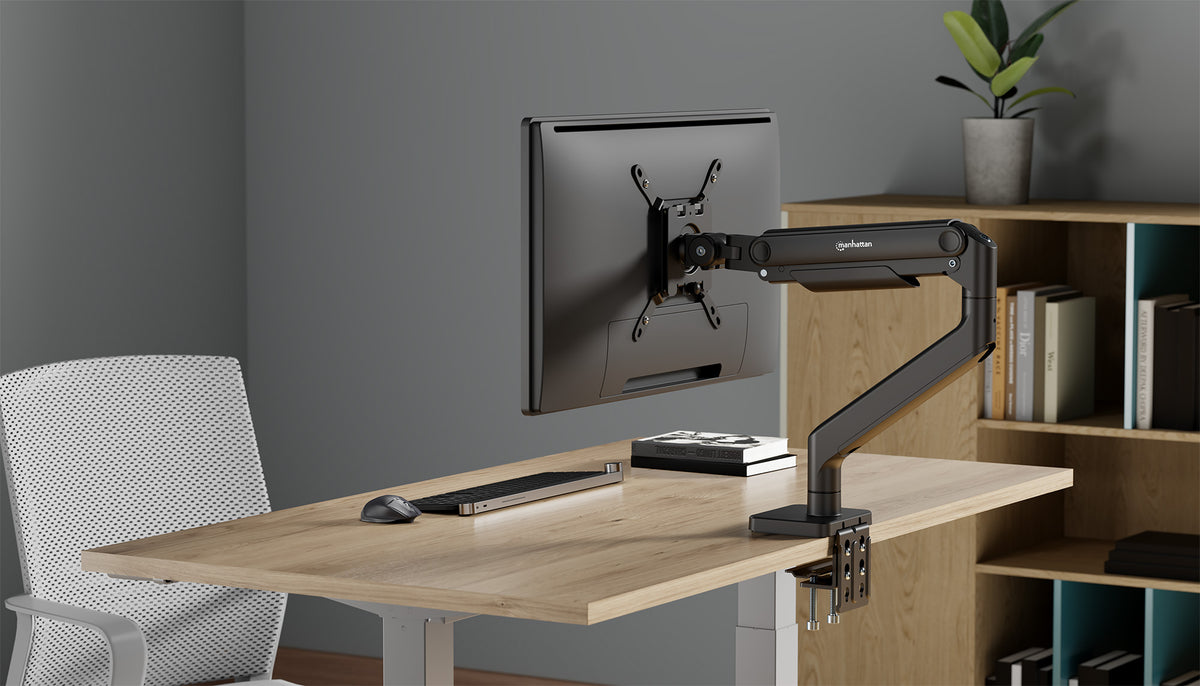 Manhattan Desk Mount for TV & Monitors (Full Motion Spring),For screens 13" to 42",C-Clamp or Grommet Assembly,VESA compatibility:all between 75x75mm to 200x200mm -check the dimensions of the four mounting holes on back of screen to ensure it fits,Max 20k