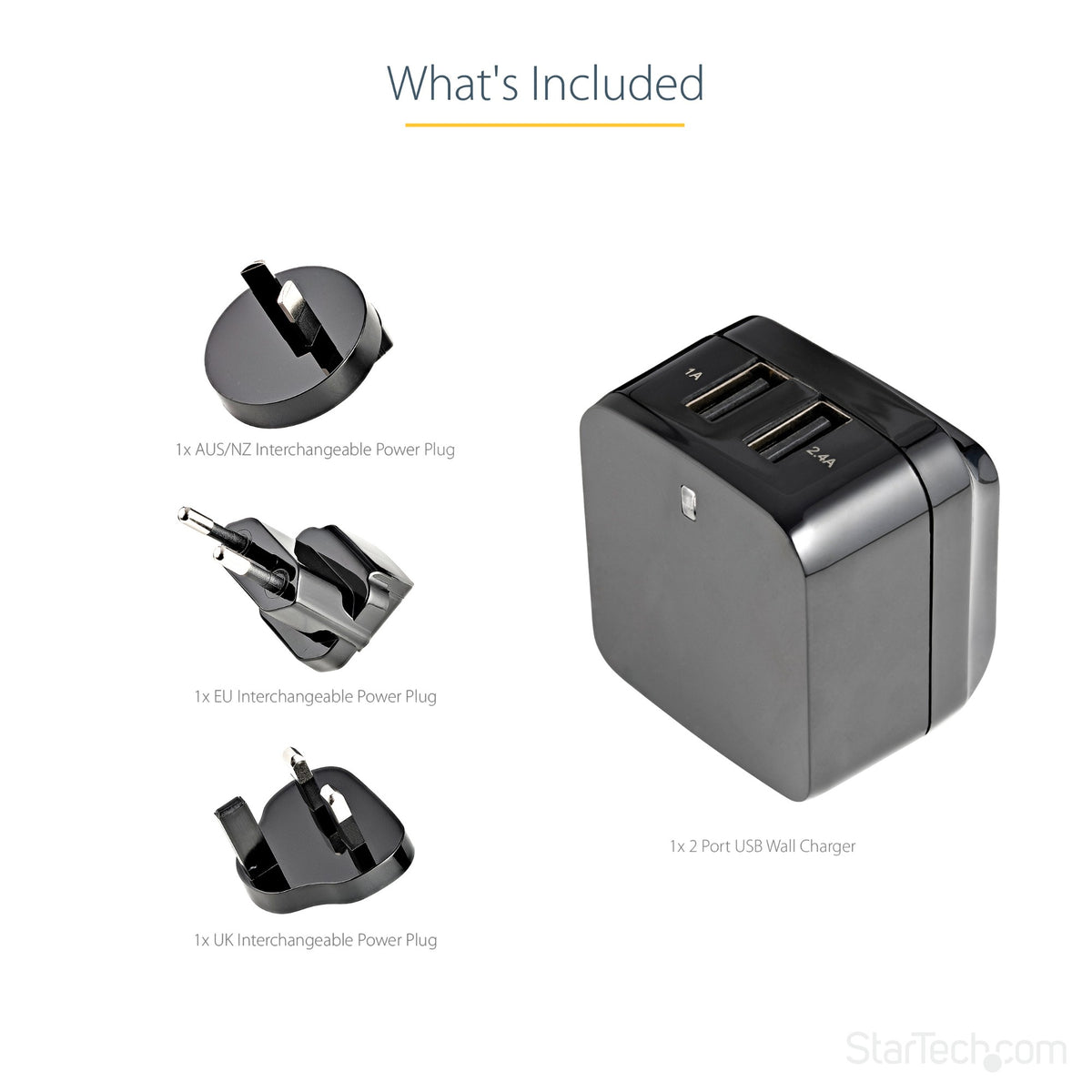StarTech.com Dual-Port USB Wall Charger - International Travel - 17W/3.4A - Black