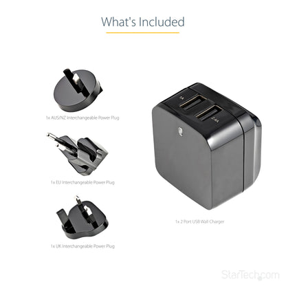 StarTech.com Dual-Port USB Wall Charger - International Travel - 17W/3.4A - Black